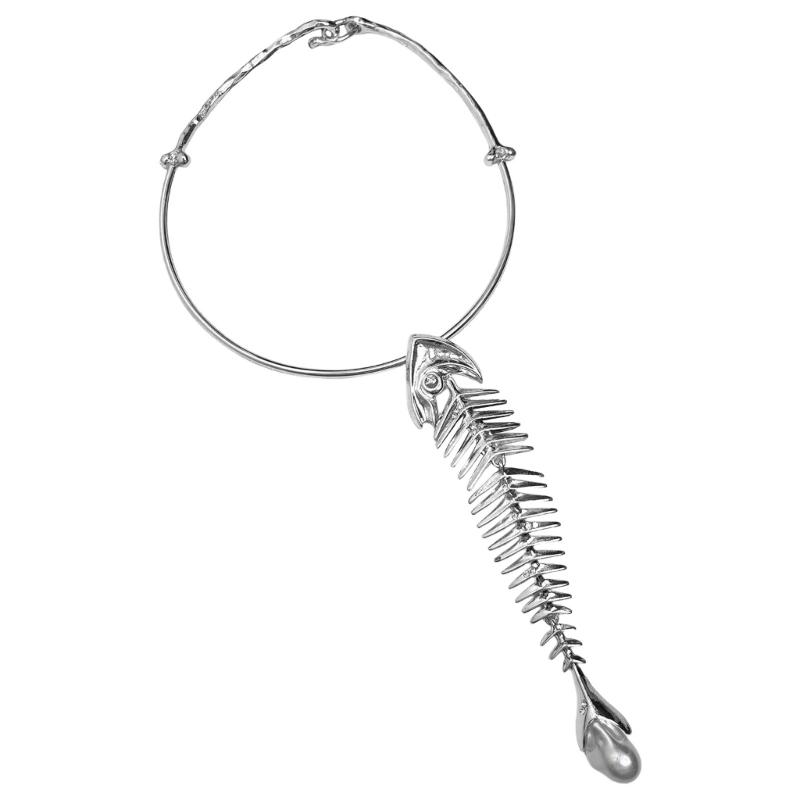 Artistic Statement Fish Vertebrae Necklace Pendant Necklace for Fashion Enthusiasts серебряный