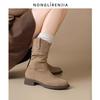Women Pleated High Heeled Ankle Boots Autumn New Pointed Toe Brown Cowboy Boots Woman Pu Leather Botas Shoes