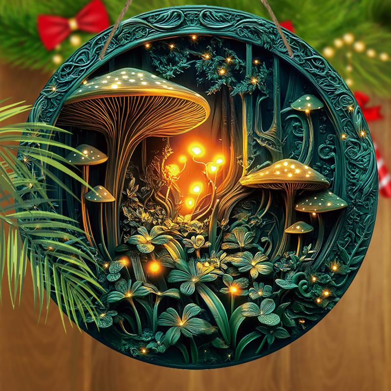 2D Flat Hanging Decorative Signs,interior Wall or Door Decoration,garden Dec,the Pattern Is Mushrooms and Forests,a Housewarming Gift for Friends