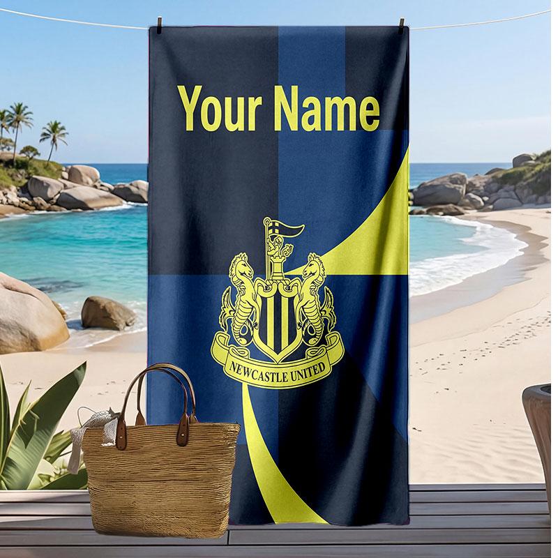 Newcastle United FC Personalized Printed Beach Towel Soccer Logo Support Custom Name Text Absorbent Towel For Sport Travel Special Gift