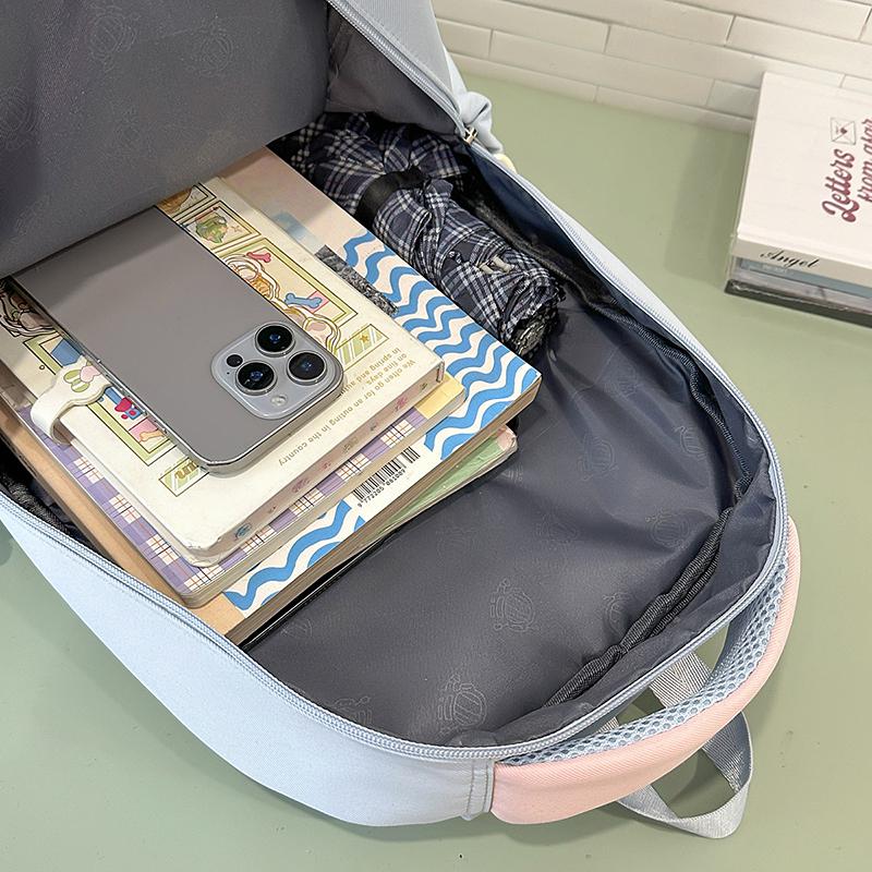 Sac d'école pour collégienne Sac à dos pour ordinateur à blocs de couleurs pour femmes Grande capacité Sac à dos pour livres