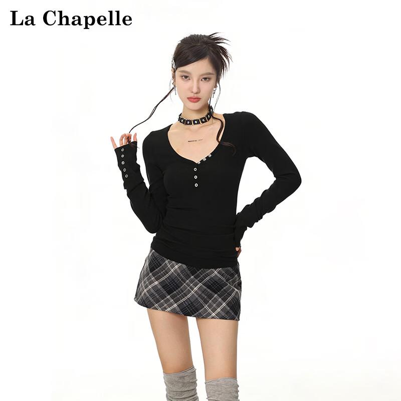 La Chapelle Women's V-Neck Slim Fit Long Sleeve T-Shirt