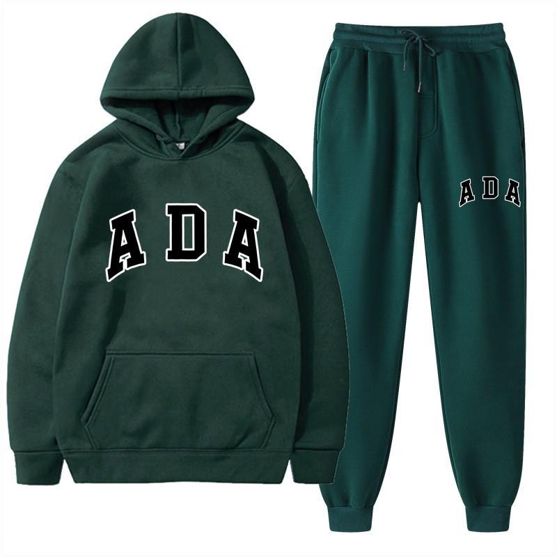 European and American Hot Casual Versatile Letters Loose Hooded ADA Sweater Velvet Men's and Women's 2-piece Set