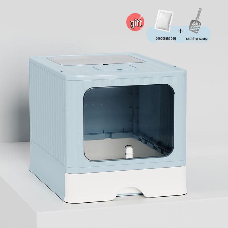 Extra velký skládací uzavřený kočičí záchod s deodorizérem a zásuvkou proti rozstřiku