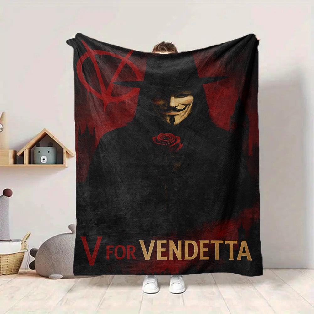 1pc V for Vendetta Flannel Throw Blanket - HD Printed Lightweight Soft Warm All-Season Blanket for Sofa, Bed, Travel, Camping 089