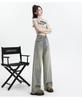 2024 Summer Women's High Waist Retro Distressed Wide-Leg Pants with Raw Hem