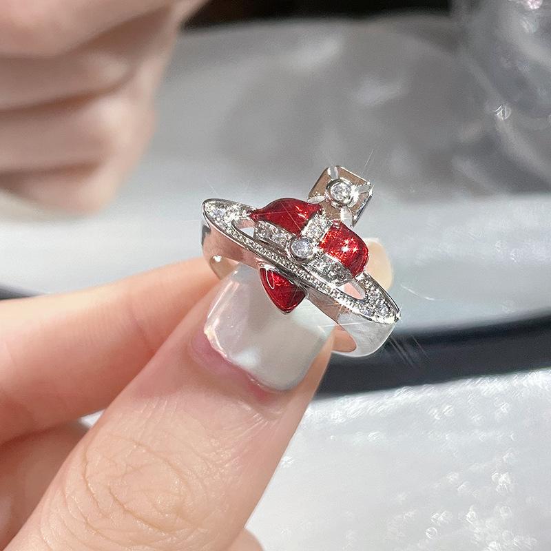 Красная Капля Любовь Сатурн Открытое Кольцо Модное Квадратное Нишевый Дизайн Высококачественное Легкая Роскошь Кольцо с Характером Женское Adjustable opening
