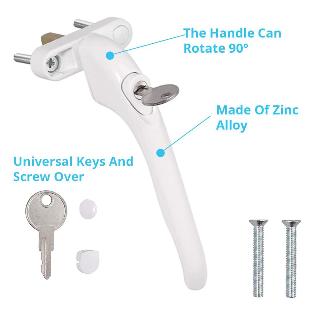 2Pcs Aluminum Alloy Window Handles Lock With Key & Screws Balcony Door Handle Lockable Double Glazing Window Handle