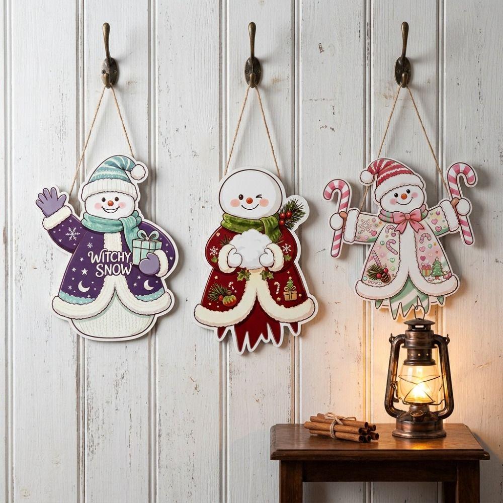 2D Flat Design Snowman Hanging Boards Wooden Snowman Door Decoration Indoor Use