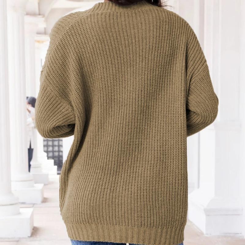 Spring and Autumn Women's V-neck Solid Color Loose Single-breasted Sweater Knitted Cardigan