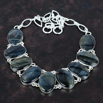 Pietersite Gemstone Necklace Designer Necklace Handmade Jewelry 925 Sterling Silver Necklace Adjustable Chain Necklace Silver Jewelry For Gifts