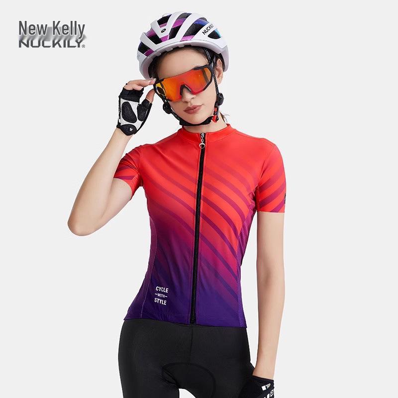 Damen Sommer Kurzarm-Radtrikot - Dünn, Atmungsaktiv, Enganliegendes Oberteil