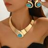 Exaggerated Coarse Turquoise Personalized Set Gold-plated Alloy Collars Necklaces Earrings Women's Gift Party