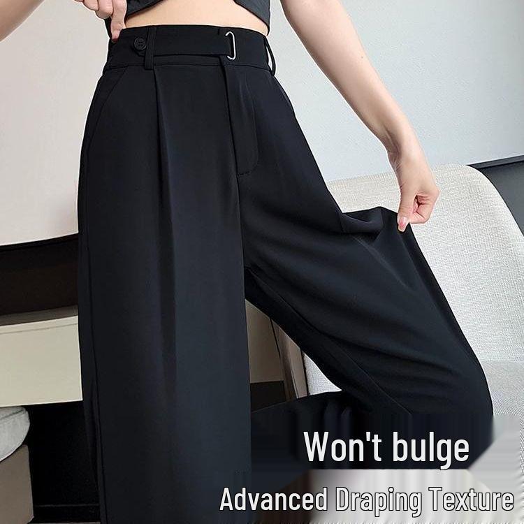 Women's High-End Black High-Waisted Loose Wide-Legged Pants for Autumn 2026