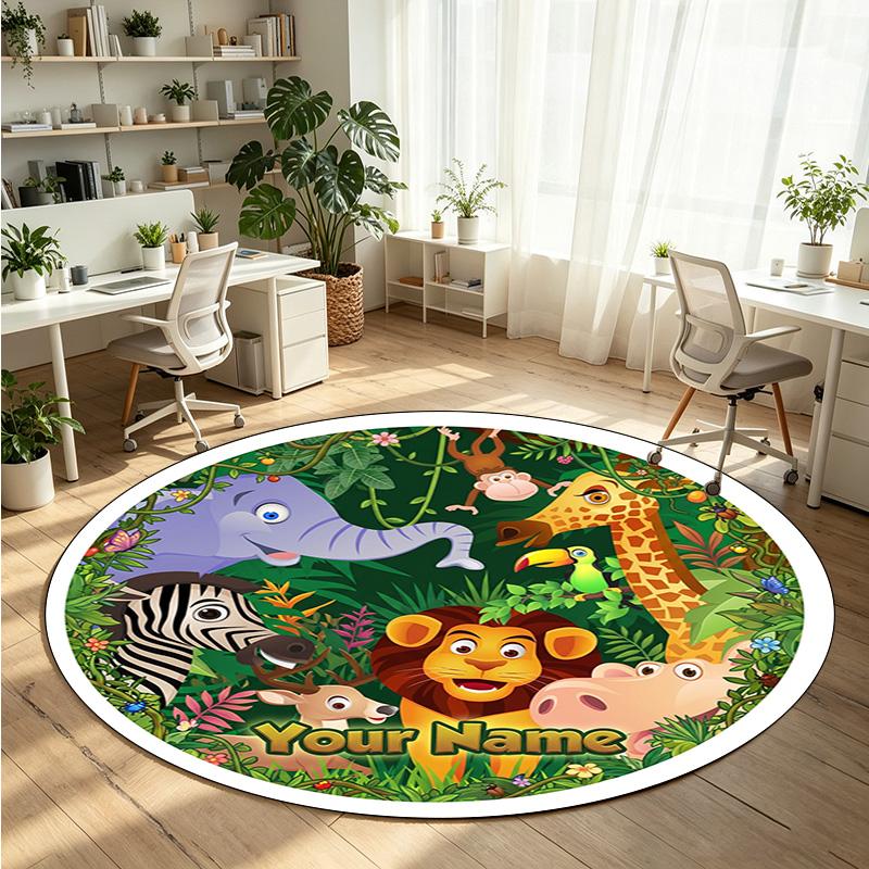 Wild Animals (32) Theme Round Crystal Velvet Rug Custom Name Text Personalized Floor Mat Home Decor Non Slip Crystal Carpet
