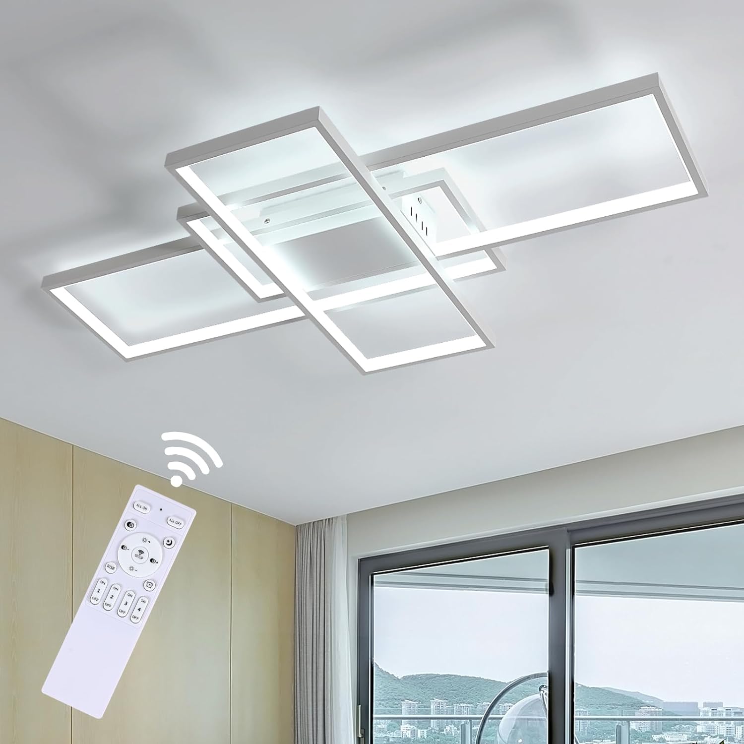 

Современный светодиодный потолочный светильник с регулируемой яркостью 140 см, потолочный светильник мощностью 120 Вт 3000–6500 К для гостиной, спальни, кухни, офиса