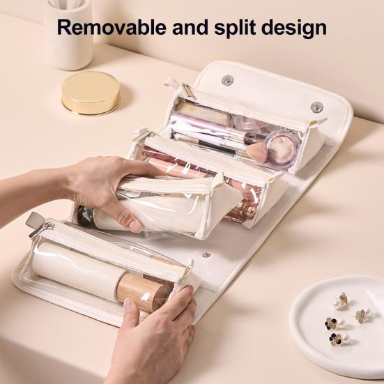 Foldable Cosmetic Bag Women 4-in-1 Travel Makeup Bag Waterproof Cosmetic Organizer with 4 Detachable Compartments for Vacation Business Trip