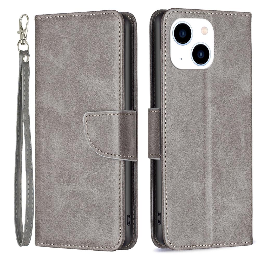 For iPhone 15 Phone Stand Cover Solid Color Fine Textured PU Leather Wallet Anti-Scratch Phone Case