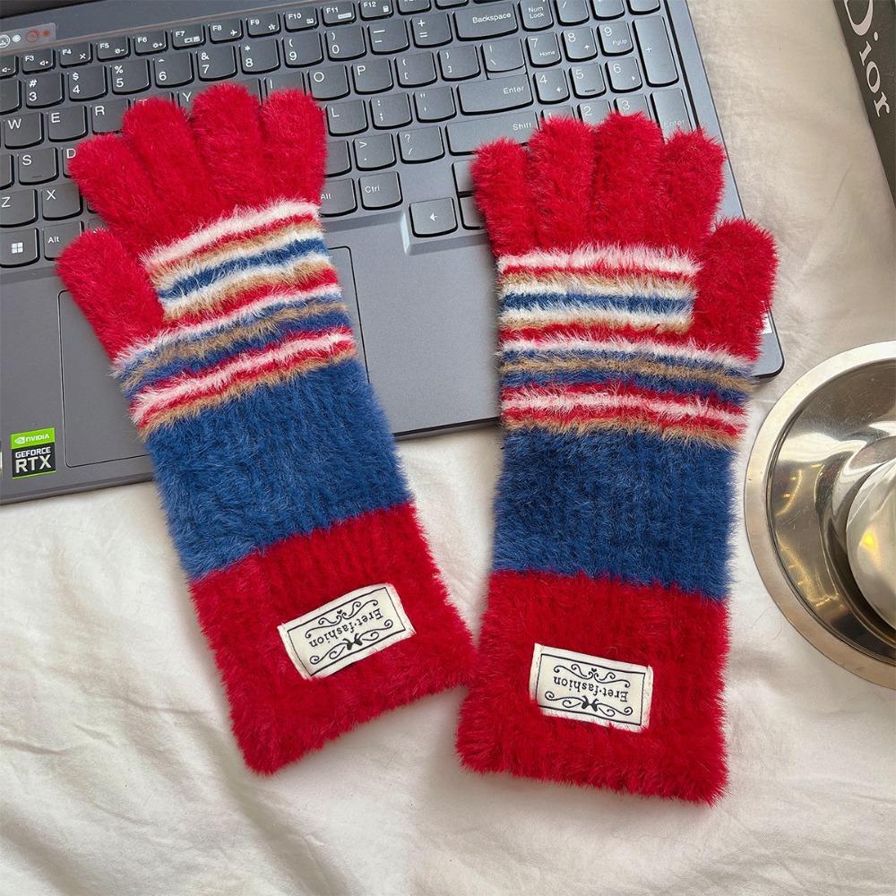 Warm Girl Knitted Gloves Plush Touch Screen Gloves Korean Five-fingered Gloves