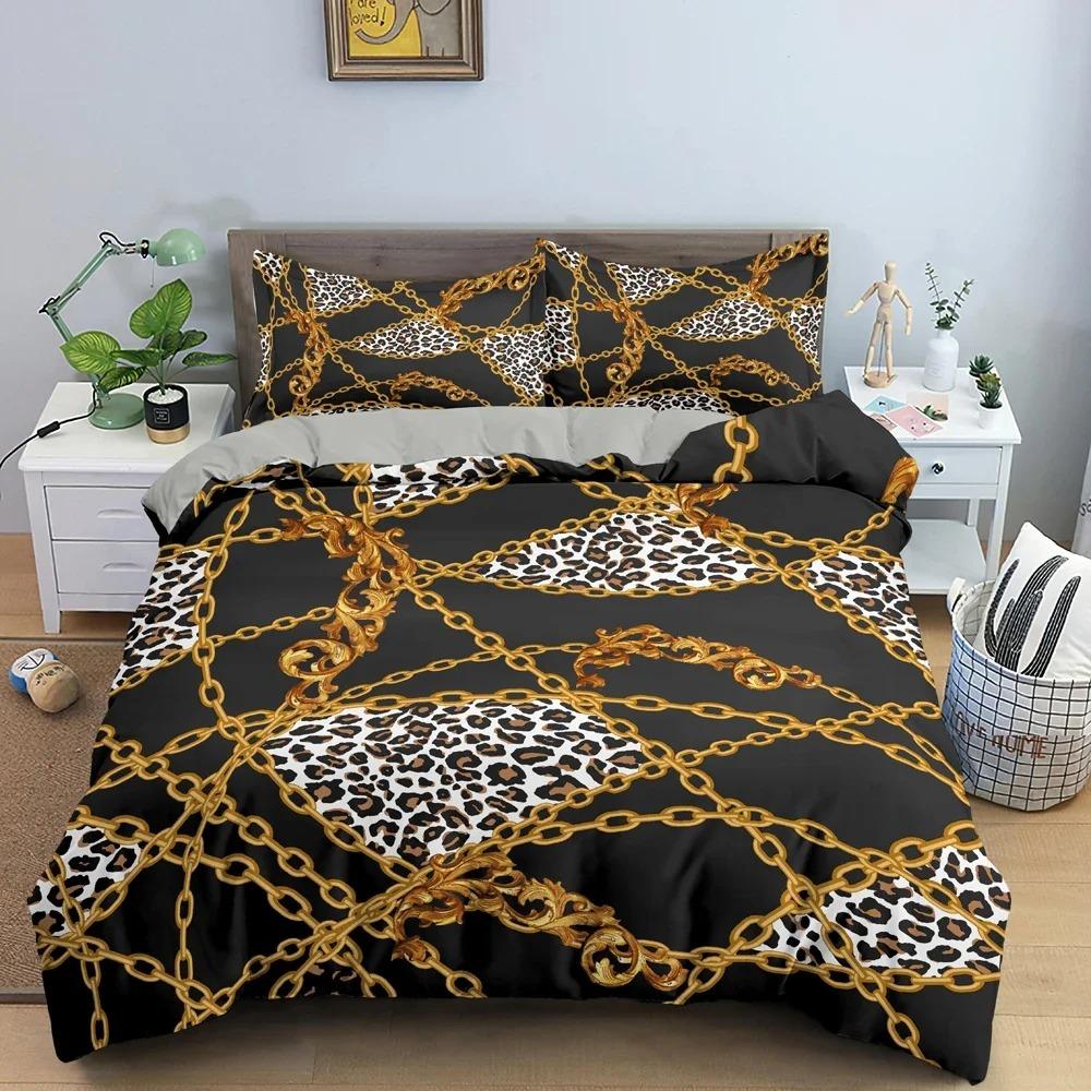 Gold Chains Duvet Cover Leopard Pattern Bedding Set Comforter Covers For Bedroom Twin King Size Soft Quilt Cover Home Textile