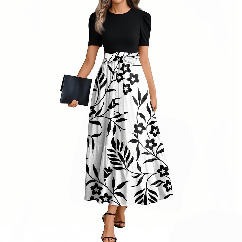 Women's Floral Print High Waist Fashionable And Elegant Dress