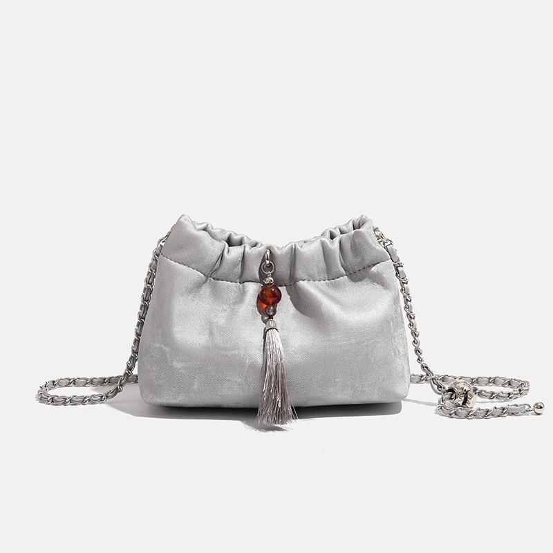 Folded Clouds, Beaded Chains, Bucket Bag, Dumpling Bag, Single-shoulder Cross-body Bag серебряный