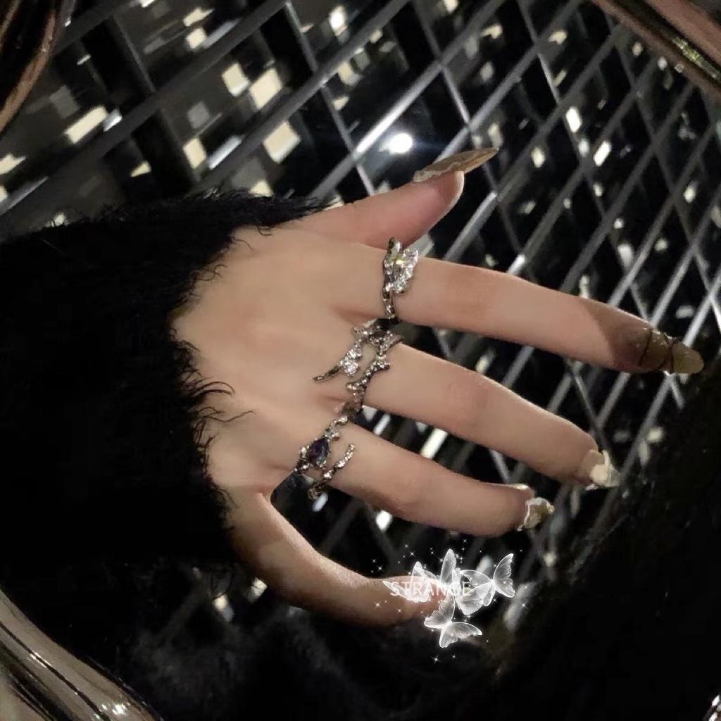 Three-Piece Ring, Female Tide Niche Design, Exquisite Gemstone, High-End Sense, Personalized Opening, Adjustable Index Finger Ring