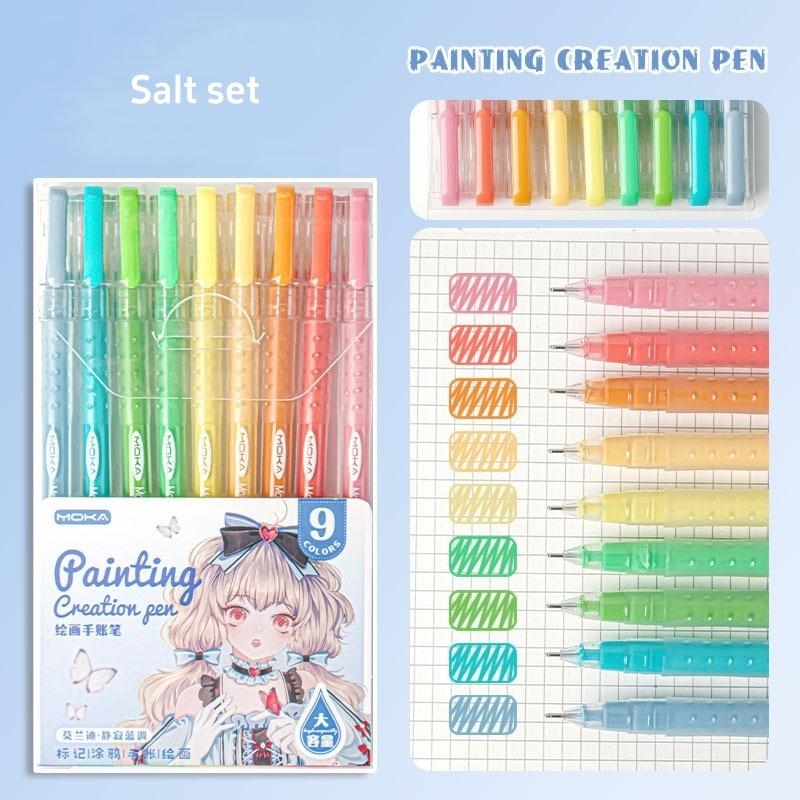 9pcs Romantic Multi Color Pens Set Gel Ink Vintage Marker Liner 0.5mm Ballpoint Stationery Gift