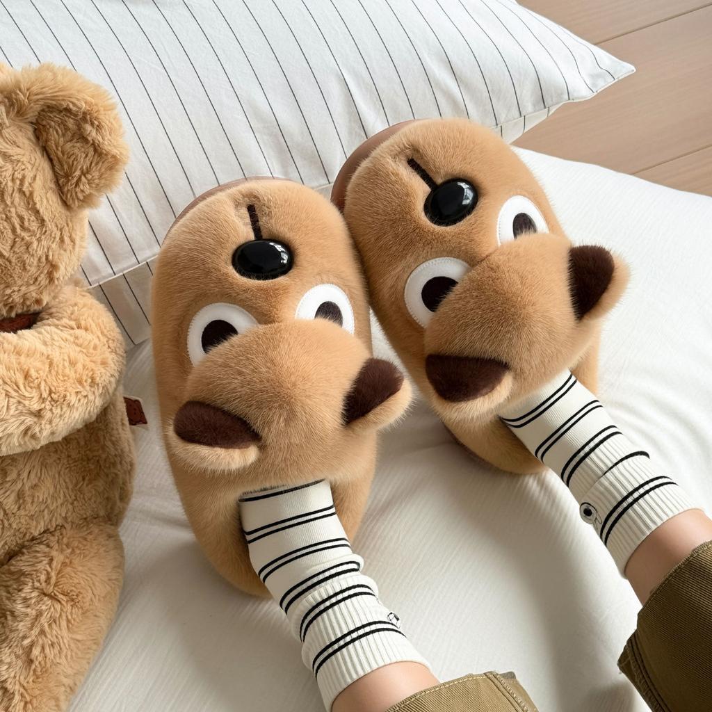 Angry puppy cotton slippers winter new plush warm indoor home platform cotton shoes
