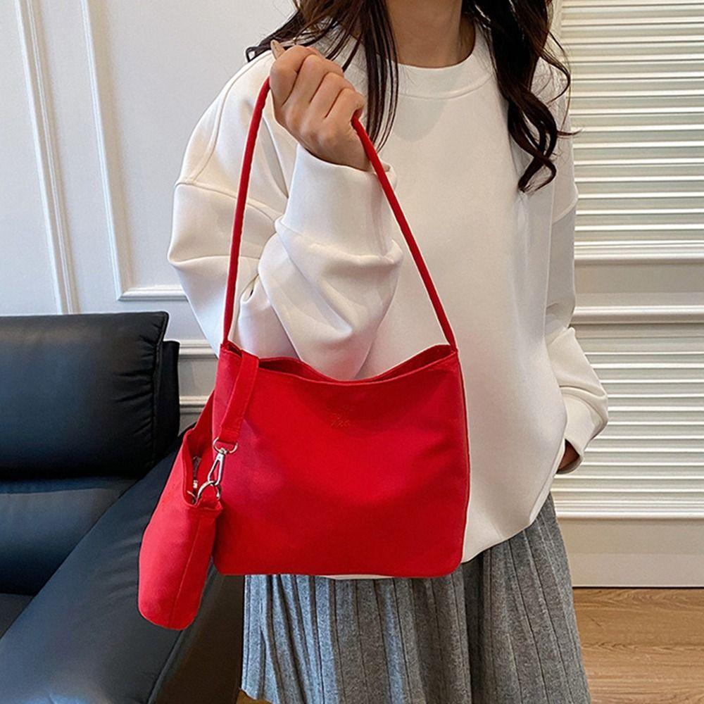 Handtasche Nylon Tragetasche Einfarbige Stoff Umhängetasche Mode Stickerei Buchstabe Unterarmtasche Mädchen