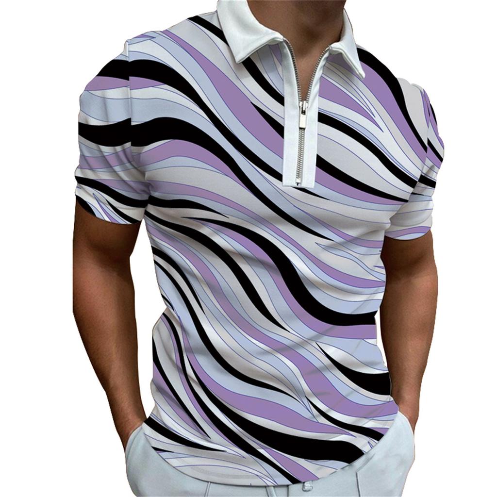 Men's Spring and Summer Casual Zipper Short Sleeve POLO Shirt Men's Fashion Personalized Printing Lapel POLO Shirt T-shirt