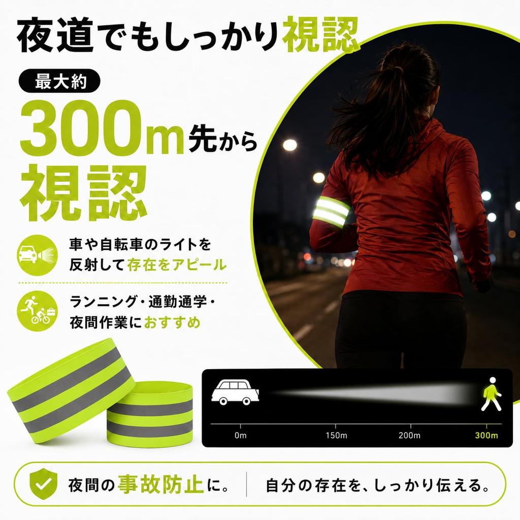 HYOJINYO Reflective Band for Running Bicycles, Width 5cm, Velcro Fastener