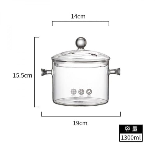 AZIEBAY Cook Pot, Glass with Handle, 14/16cm, Compatible with Open Flame, Electric Ceramic Oven, and Microwave, with Lid, Multifunctional, Non-Stick,