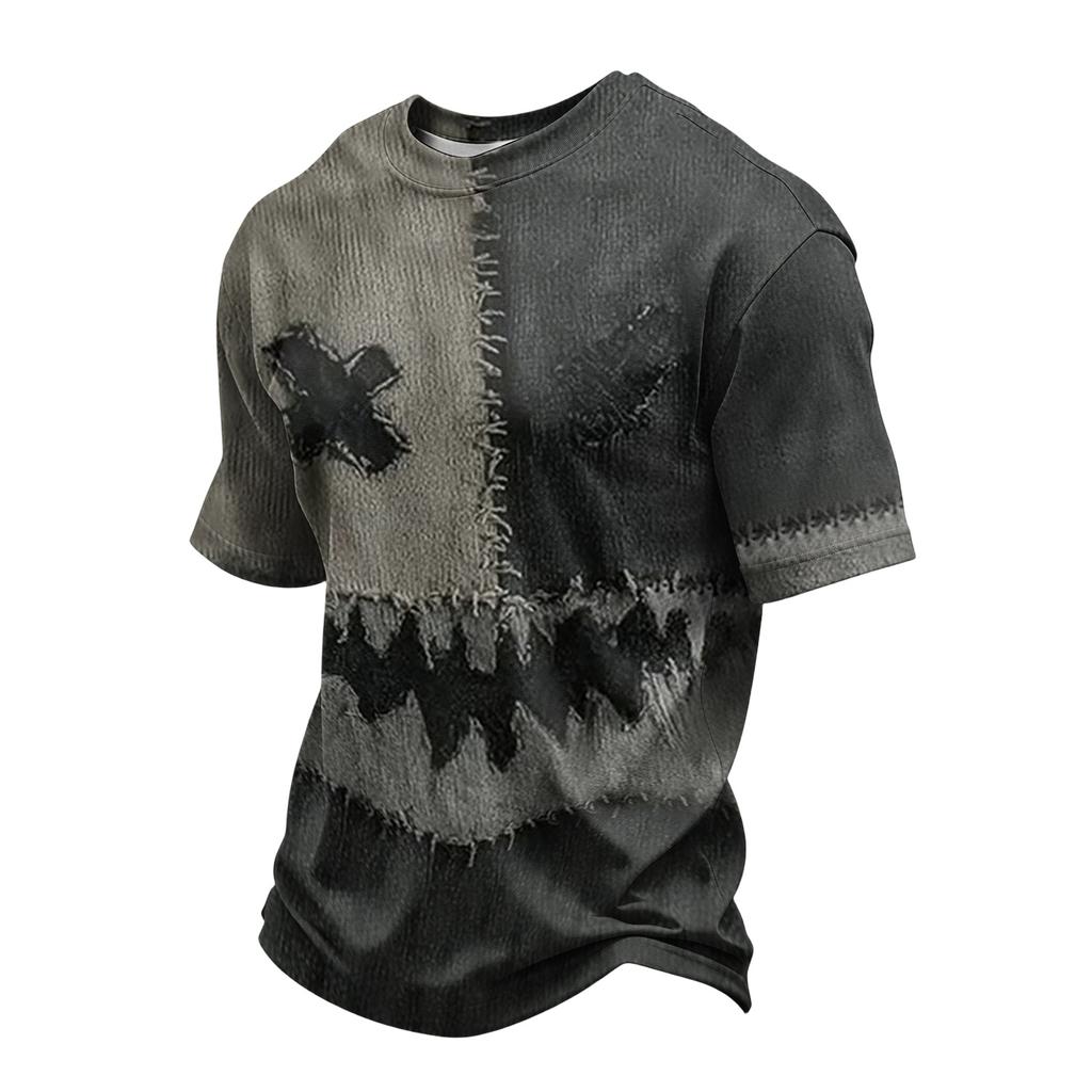 Men's Quick Dry Short Sleeve T-Shirt, Breathable Mesh Lightweight Tee with Halloween Print, Casual Round Neck Summer Top