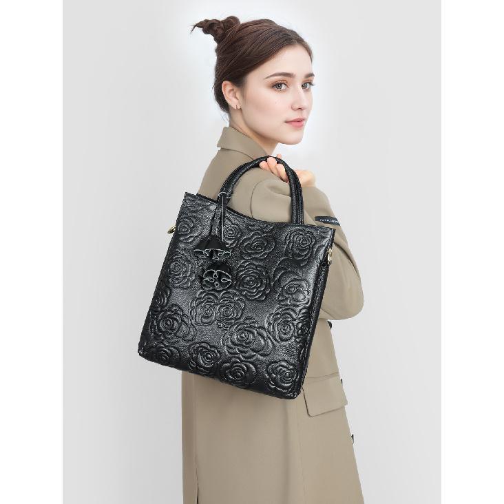 Genuine Leather Women's Bag Cowhide Bag New Camellia Handbag Fashion Large Bag Single Shoulder Crossbody Bag