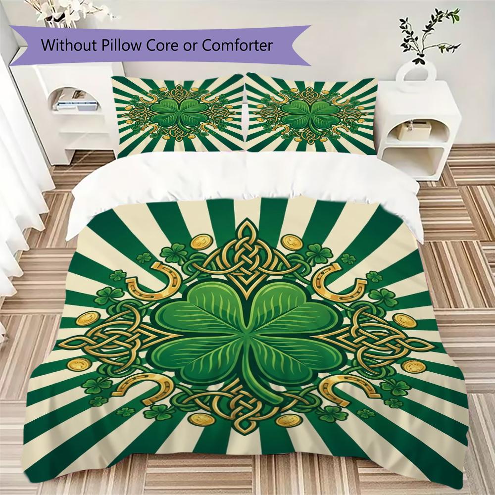 Leaf Clover Pattern Bedding uilt Set uilt Cover Pillowcase Home Decoration Birthday Gift (1 * duvet cover + 2 * pillowcase  without core)58