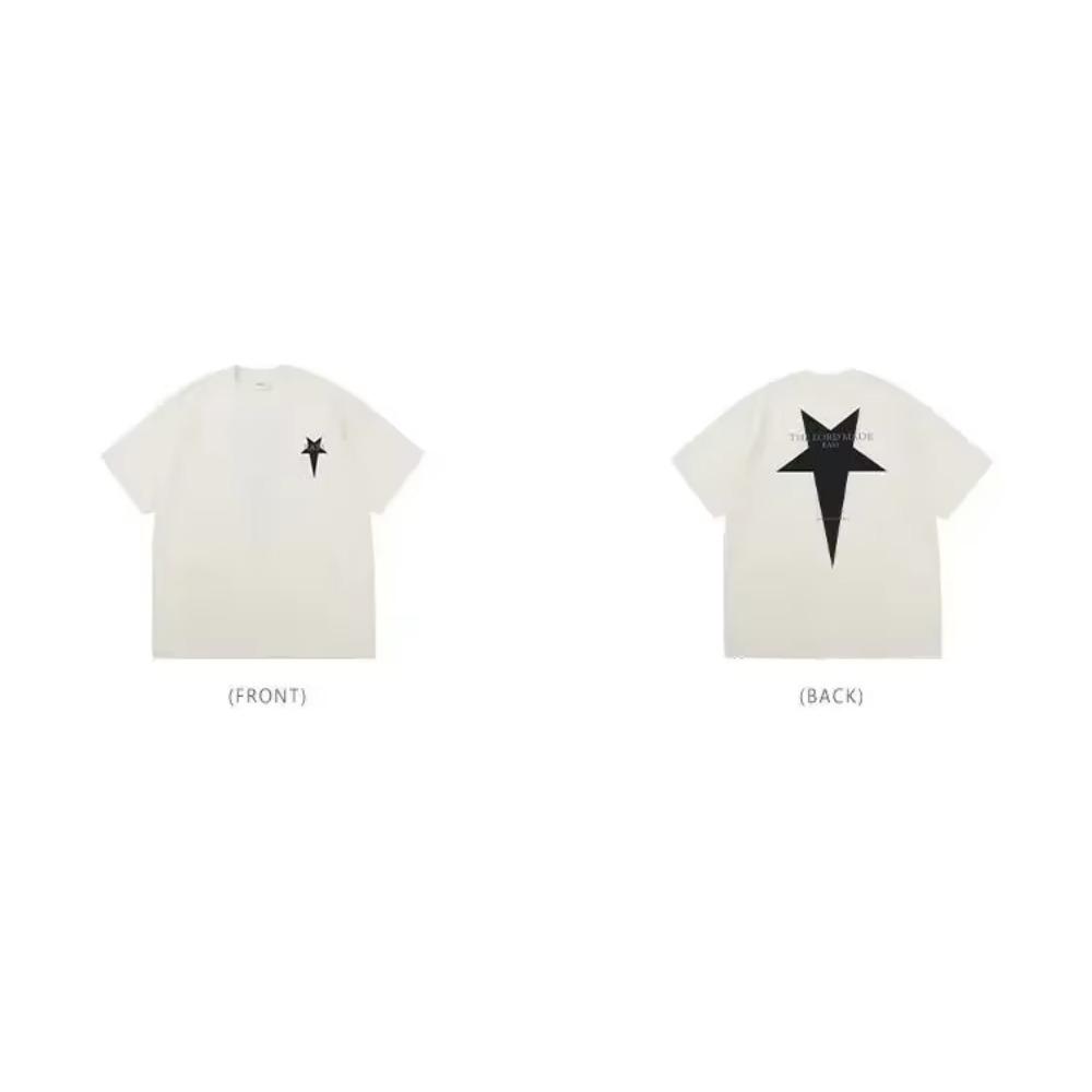 Summer Fashion Heavyweight Retro Men's Pentagram Cotton Printed Round Neck High-quality Casual Fitness Street Sports T-shirt