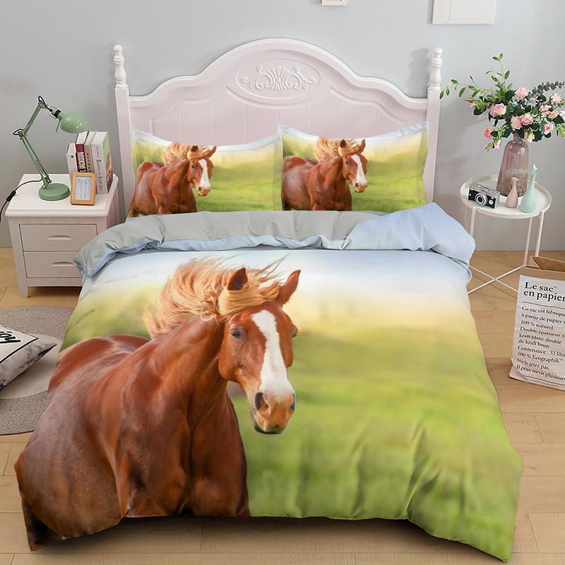 Horses Printed Duvet Cover Set Twin Full Queen King Bedding Comforter Bedspread Soft Microfiber Quilt Cover For Kids Boys Teens