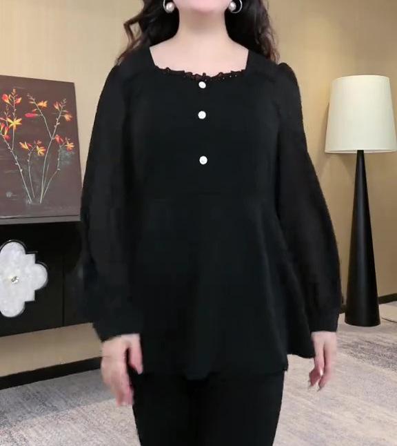 2025 Spring Plus Size Chiffon Lace Casual Shirt - Versatile Fashion for Middle-Aged Women