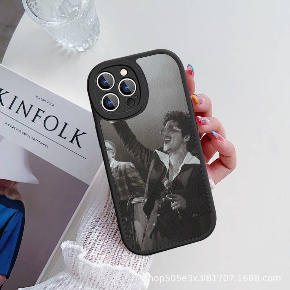 B-Bruno M-Mars Singer Leather Phone Case For IPhone 16 16e 15 14 13 12 11 Pro Max Plus Mini Cover