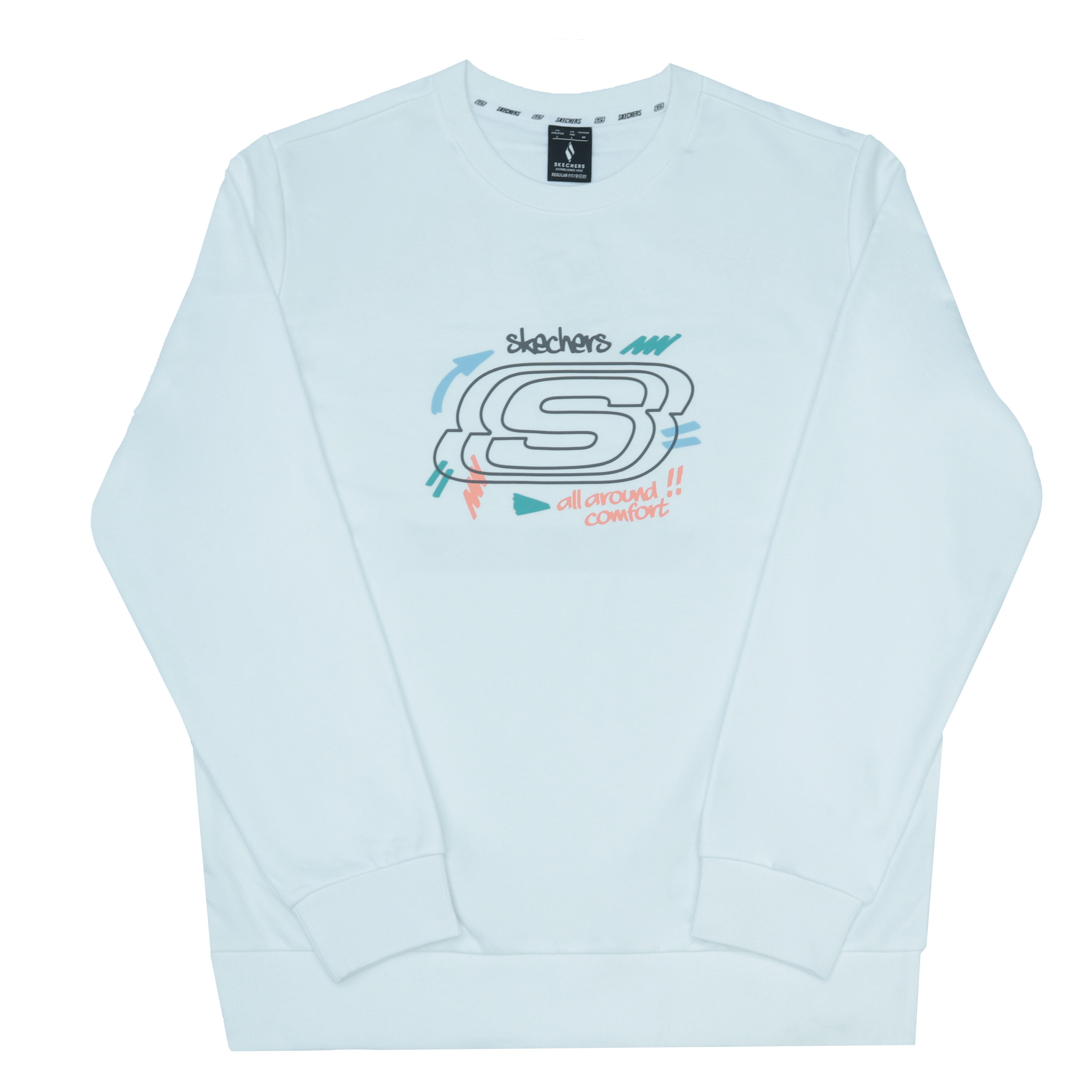 Skechers Comfortable Fashionable Lightweight Breathable Sports Casual Crew Neck Sweatshirt Unisex sweatshirt Bright-White RF-L224U902-0019 L