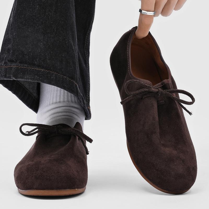 Retro temperament single shoes brown round