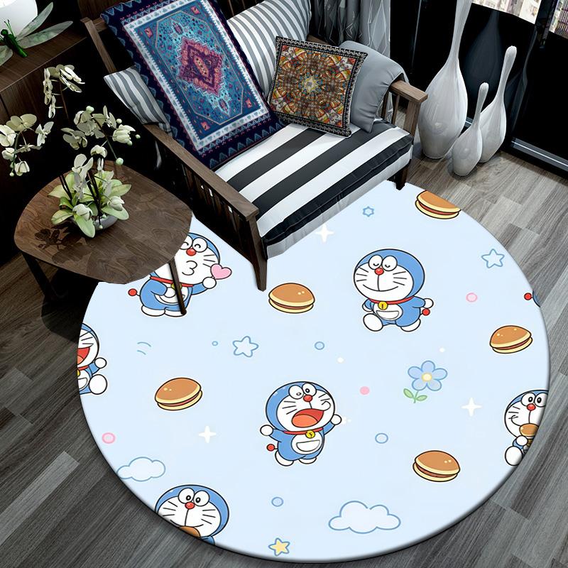 Doraemon Round Area Rug,Carpet Rug for Living Room Bedroom Sofa Playroom Decor,Non-slip Floor Mat