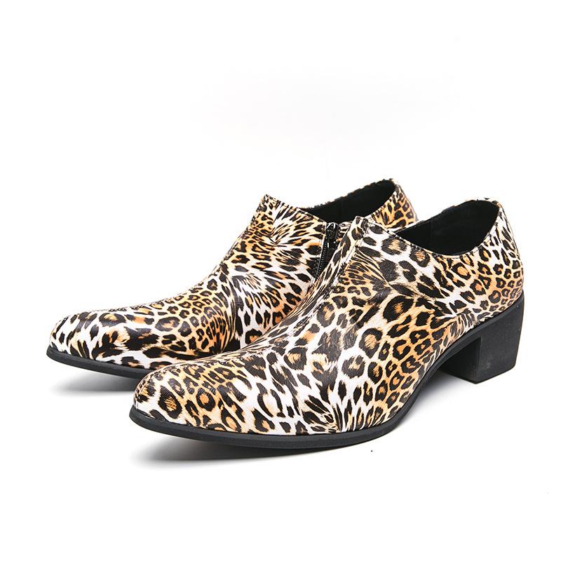 

Европейская и американская внешняя торговля улица кожаные туфли на высоком каблуке мужские с острым носом большой размер мода леопардовый принт бал высокие каблуки 2025 46 цветной печати леопарда