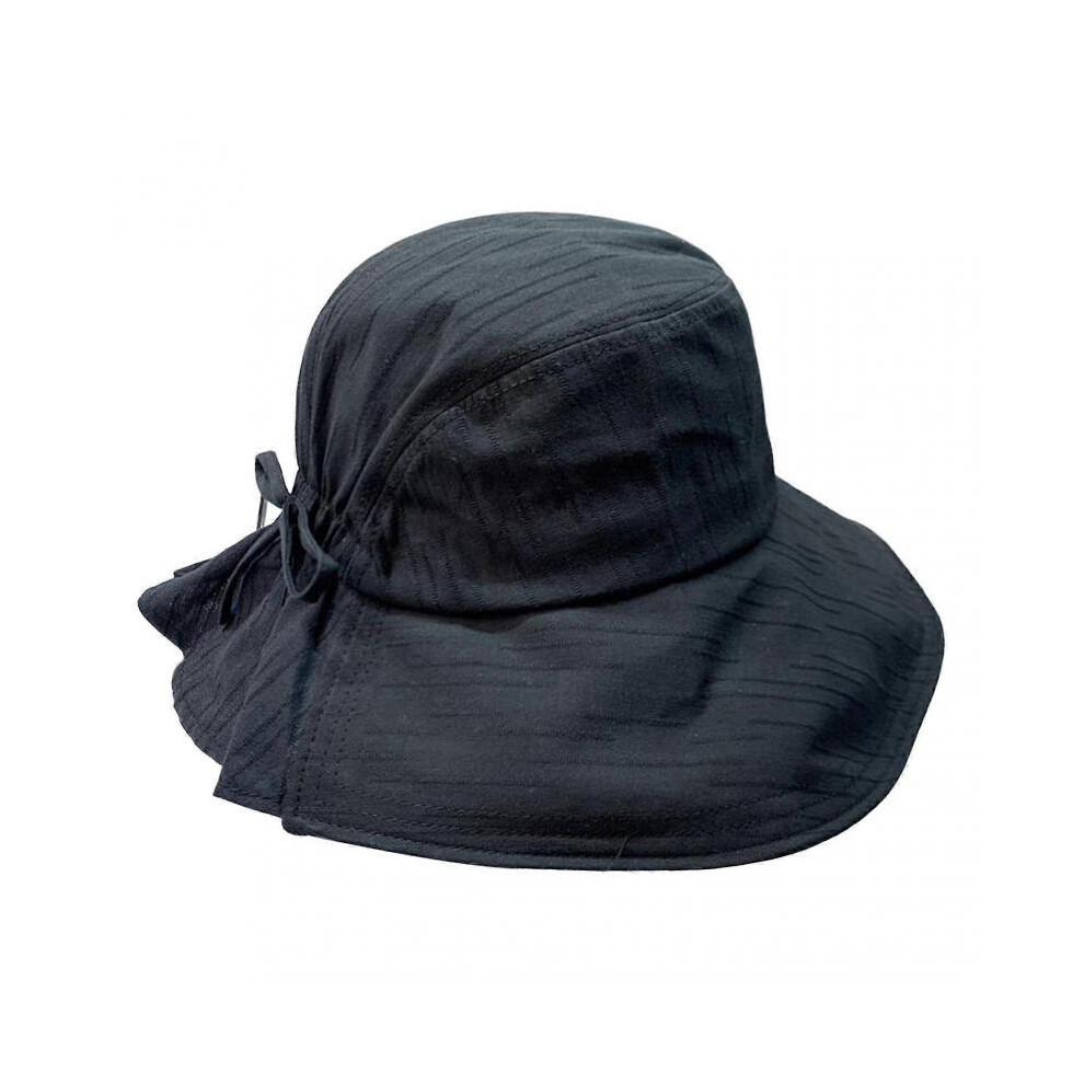 (Black) Women Fisherman Hat Japanese Style Anti-UV Drawstring Adjustable Head Circumstance Sun Hat Daily Headwear