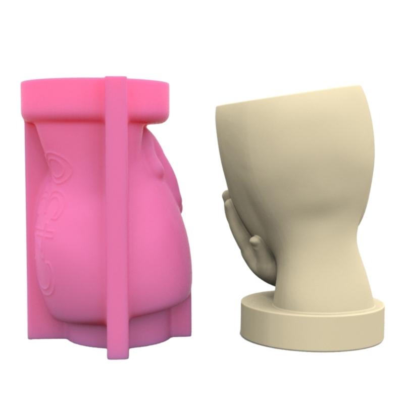 Girl Plant Flower Pot Mould Face Holding Girl Silicone Mold Succulent Planter Epoxy Resin Mold Garden Figurines Outdoor