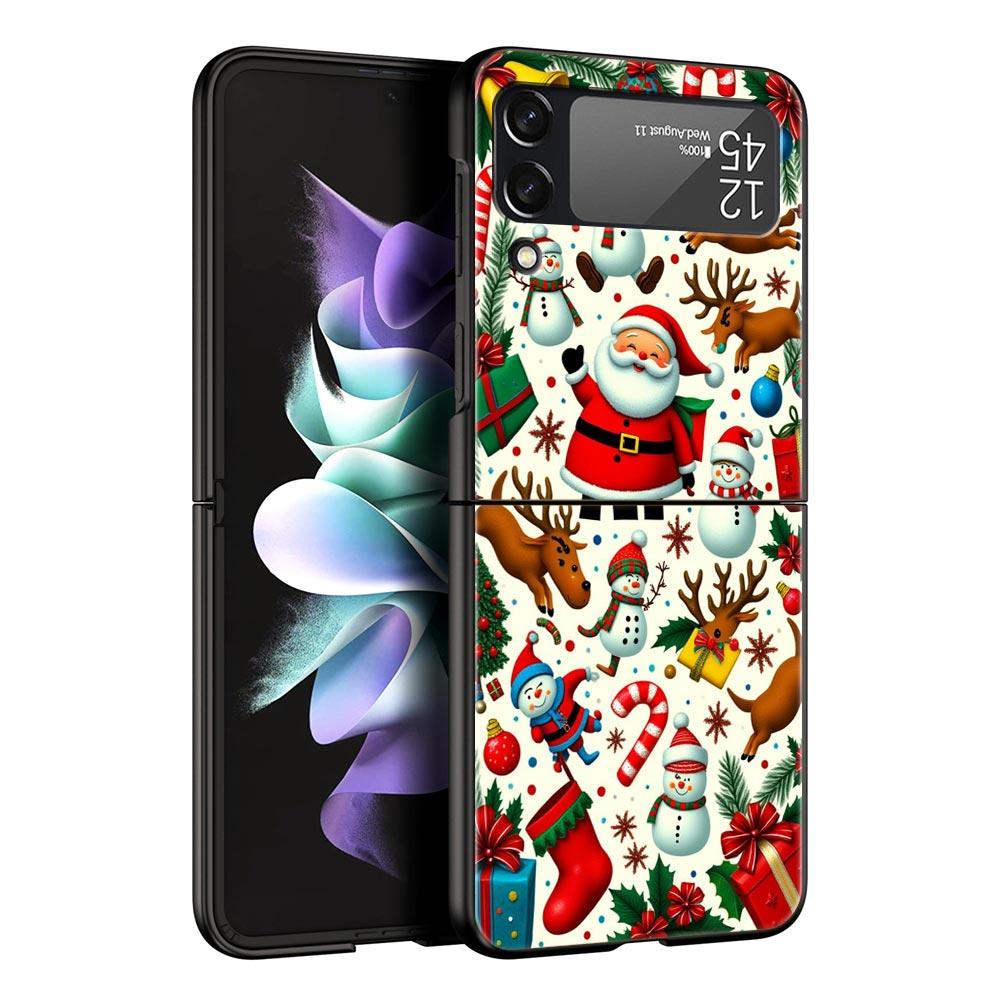 Merry Christmas Hard PC Phone Case For Samsung Galaxy Z Flip 7 6 5 4 Black Cover For Galaxy Z Flip 3 Foldable Fundas Shell Capas