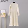 BITCED Women's Autumn Winter Plain Knitted Turtleneck Long Sleeve High Waist Sweater Dress