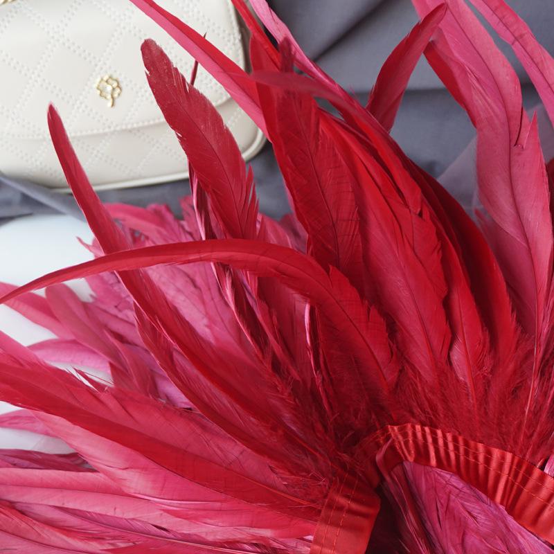 2 M/Piece Rooster Tail Fabric Edge Chicken Feather Fabric Strip Performance Clothing Skirt Fabric Belt Shawl Feather Decoration Clothing Accessories