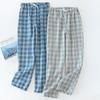 Męskie spodnie z bawełnianej gazy w kratkę dzianinowe spodnie do spania damskie spodnie piżamowe dół odzież do spania krótkie dla par Pijama Hombre KTB